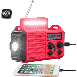 Vendos85 Radio Solaire Portable à Manivelle AM/FM/SW avec batterie Rechargeable 5000mAh, Lampe de Poche LED et Lampe de Lecture, Alarme SOS, Boussole rouge noir