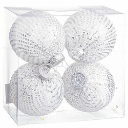 BigBuy Christmas Boules de Noël Blanc Argenté Plastique Tissu Paillettes 10 x 10 x 10 cm (4 Unités)