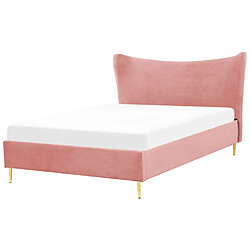 Beliani Lit double en velours rose 140 x 200 cm CHALEIX