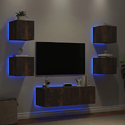 Avis vidaXL Meuble TV muraux 5 pcs avec lumières LED chêne fumé