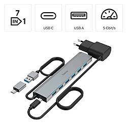 Acheter Hub USB 3.0 Hama 7 ports avec fiche mâle USB-C gris