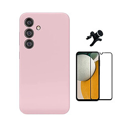 Kit De Film En Verre Trempé À Coque Complète 5D + Couvercle En Silicone Liquide + Support de voiture magnétique robuste Phonecare Pour Samsung Galaxy A16 - Rose