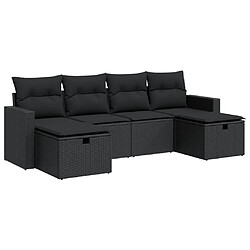 vidaXL Salon de jardin 6 pcs avec coussins noir résine tressée