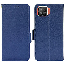 Etui en PU texture litchi, double fermeture magnétique avec support, bleu foncé pour votre Oppo F17/A73 4G