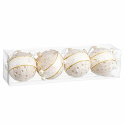 BigBuy Christmas Boules de Noël Blanc Doré Polyfoam Tissu Lien 8 x 8 x 8 cm (4 Unités)