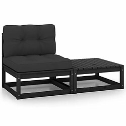 Maison Chic Salon de jardin 2 pcs avec coussins - Table et chaises d'extérieur - Mobilier/Meubles de jardin Moderne Noir Bois de pin massif -MN33145