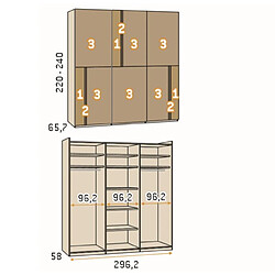 Inside 75 Armoire 3 portes coulissantes Noa standard 296,2 x 220 Structure Polar façade Luxor Cobalto Laquée