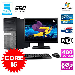 Lot PC Tour Dell 790 Core I5 3.1Ghz 8Go 480Go SSD DVD WIFI Win 7 + Ecran 22" - Occasion