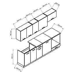 Avis Pegane Cuisine complète LUNA 8 éléments couleur Graphite avec plan de travail inclus - Longueur 240 cm