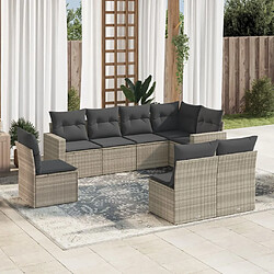 vidaXL Salon de jardin 8 pcs avec coussins gris clair résine tressée