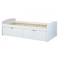 Avis Lit banquette pour enfant en pin massif blanc - L.205 x H.63 x P.98 cm -PEGANE-