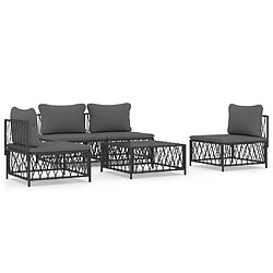 vidaXL Salon de jardin avec coussins 5 pcs anthracite acier