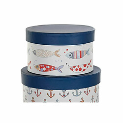 Avis Jeu de Caisses de Rangement Empilables DKD Home Decor Marin Rayures Blanc Blue marine Carton (37,5 x 37,5 x 18 cm)