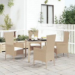 Ensemble salle à manger de jardin 5 pcs,Table et chaise à dîner d'extérieur Beige poly rotin -MN42430