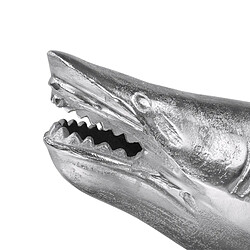 WOMO-DESIGN Sculpture de Requin avec Pied en Aluminium Poli Finition Nickel Argent 106x36x61 cm Design Maritime Support Fait á la Main Statue Figure Décorative Brillant Décoration Intérieure Poisson