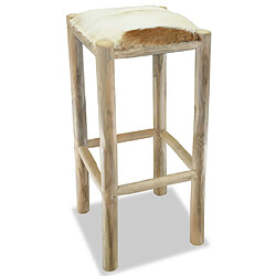 vidaXL Tabouret de bar Cuir véritable et bois de teck solide