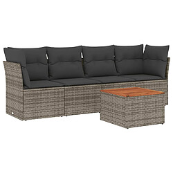 vidaXL Salon de jardin 5 pcs avec coussins gris résine tressée