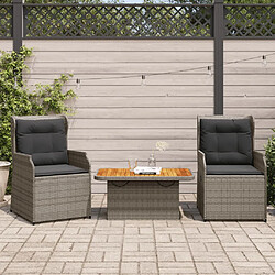 vidaXL Salon de jardin 3 pcs avec coussins Gris Résine tressée