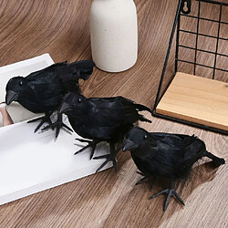 Vivid Crow Bird Statue Halloween Réaliste Black Feathered Crows Decor 2Pcs