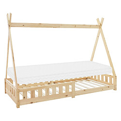 ML-Design Lit d'enfants Tipi bois de pin naturel protection antichute + matelas 200x90 cm