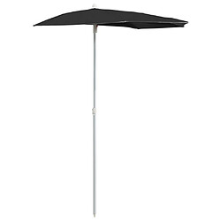 vidaXL Demi-parasol de jardin avec mât 180x90 cm Noir