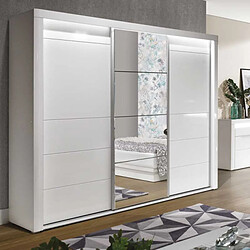 Dansmamaison Armoire 3 portes coulissantes Blanc Brillant à LED - KIELE