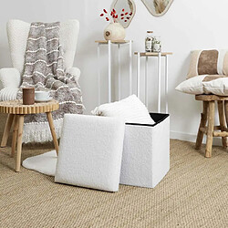 The Home Deco Factory Pouf coffre pliable en bouclette blanc.