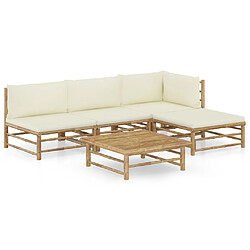 Maison Chic Salon de jardin 5 pcs + coussins - Mobilier/Meubles de jardin - Table et chaises d'extérieur blanc crème Bambou -MN39254