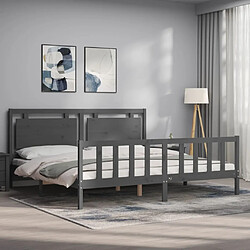 Avis Maison Chic Lit adulte - Cadre Structure de lit avec tête de lit Contemporain gris 200x200 cm bois massif -MN69665