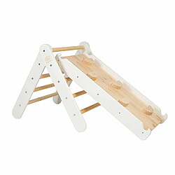 MeowBaby Triangle d'escalade avec Toboggan pour Enfants Structure d'escalade d'intérieur en Bois, Blanc