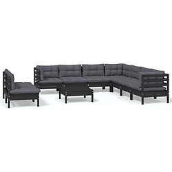 Maison Chic Salon de jardin 10 pcs + coussins - Mobilier/Meubles de jardin - Table et chaises d'extérieur Noir Bois de pin solide -MN99338