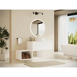 Vente-Unique Meuble de salle de bain suspendu blanc avec vasque ronde - 1 tiroir et 2 niches - 94 cm - TEANA II