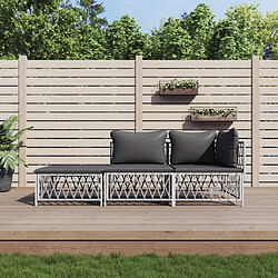 vidaXL Salon de jardin avec coussins 3 pcs blanc acier