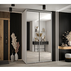 Abiks Meble Armoire à portes coulissantes Davos 2 H235.2 x L140 x P60 2 portes coulissante (Blanc/Blanc/Argent)