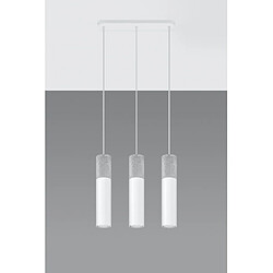 Luminaire Center Suspension Borgio Acier,béton blanc gris 3 ampoules 90cm