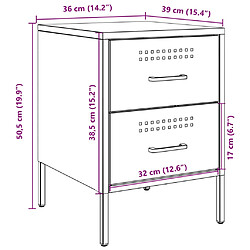 vidaXL Tables de chevet 2 pcs vert olive 36x39x50,5 cm acier pas cher