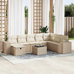 vidaXL Salon de jardin avec coussins 9 pcs beige résine tressée