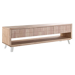 Pegane Meuble TV en bois mélaminé coloris chêne miel, pieds en métal blanc - Longueur 180 x profondeur 40 x hauteur 61 cm