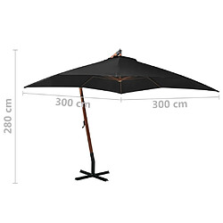 vidaXL Parasol de jardin suspendu avec mât noir bois de sapin massif pas cher