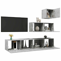 Avis Maison Chic Ensemble de meubles TV 4 pcs | Banc TV Moderne pour salon | Meuble de Rangement - Gris béton Aggloméré -MN15090