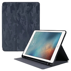 Etui en PU X-LEVEL motif camouflage, fonction réveil/veille automatique avec support et porte-crayon bleu pour votre iPad 9.7-pouces (2017)/(2018)/Air (2013)/Air 2/Pro 9.7 pouces (2016)