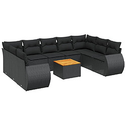 vidaXL Salon de jardin 10 pcs avec coussins noir résine tressée