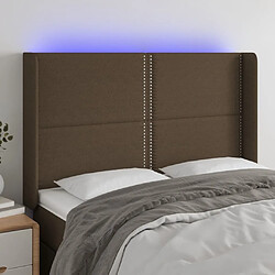 Maison Chic Tête de lit scandinave à LED,meuble de chambre Marron foncé 147x16x118/128 cm Tissu -MN24473