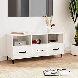 Maison Chic Meuble TV scandinave - Banc TV pour salon Blanc brillant 102x35x50 cm Bois d'ingénierie -MN14550