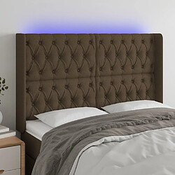 Maison Chic Tête de lit scandinave à LED,meuble de chambre Marron foncé 163x16x118/128 cm Tissu -MN61126