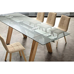 Inside 75 Table repas extensible DESIGNA plateau en verre piétement bois naturel massif