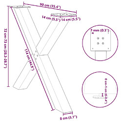 vidaXL Pieds de table à manger forme de X 3 pcs 90x(72-73) cm acier pas cher