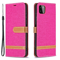 Etui en PU Tissu de jeans de couleurs assorties avec dragonne rose pour votre Samsung Galaxy A22 5G (EU Version)