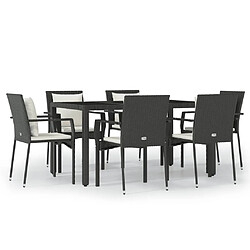 vidaXL Ensemble à manger de jardin coussins 7pcs Noir Résine tressée