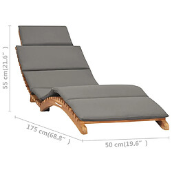 vidaXL Chaise longue pliable avec coussin gris foncé Bois de teck pas cher